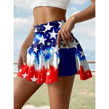 Women's Patriotic  Skirt Fashion Casual Mini High Waist Skirts Graphic Stretchy Daily Black Red Royal Blue Dark Blue Summer Polyester
