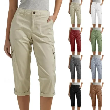 Women's Cargo Pants Capri Pants Slacks Streetwear Casual Full Length Natural Plain Pocket Elastic Waist Comfy Outdoor Vacation Going out claret Dark-Gray Black White Fall Regular Fit