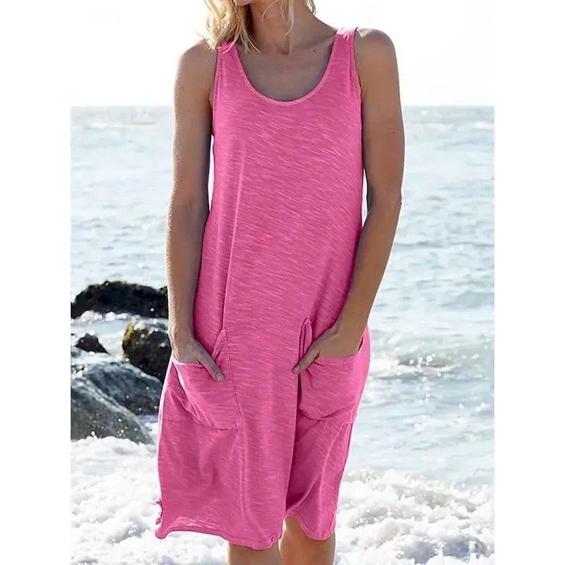 xromes1740633029236.webp Women's Midi Dress Casual Dress Tank Dress Basic Casual Vacation Daily Regular Fit Graphic Sleeveless U Neck Black White Pink Sky Blue Summer - Image 1